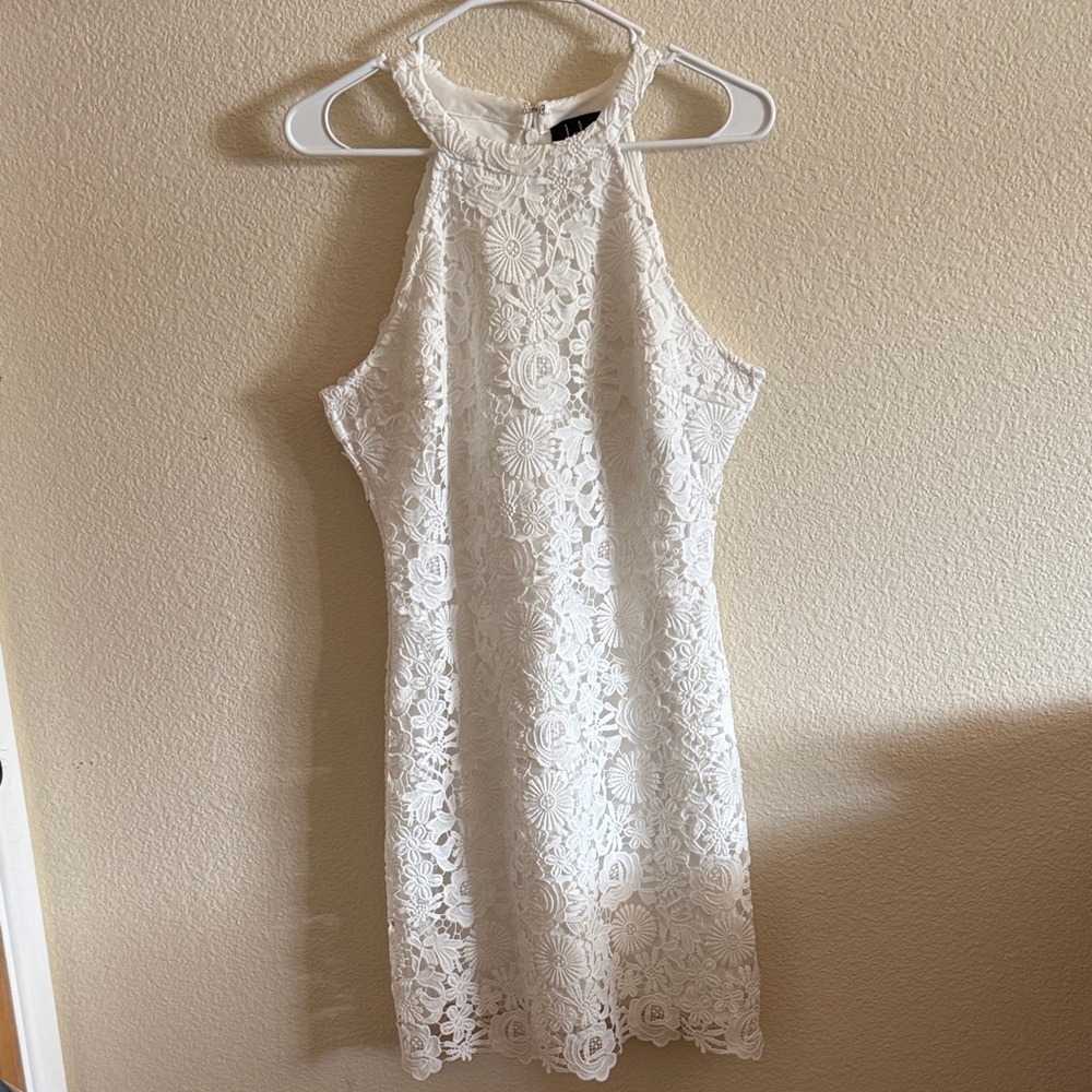 Lulu's Elegant White Lace Mini Dress